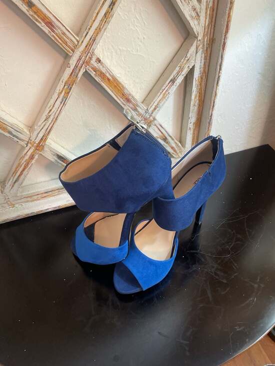 Sole Society Blue Suede Colorblock Open Toe Ankle Strap Heels - Picture 4 of 8